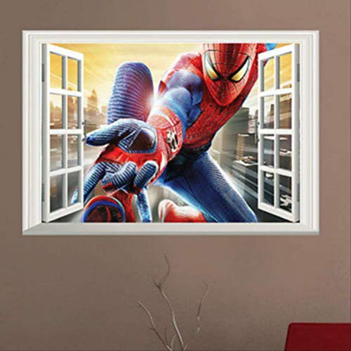 Wandaufkleber Spiderman 3D Fenster Ansicht Aufkleber Kinder Wandkunst Vinyl Wandtattoo 60X90Cm