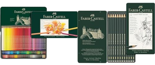 Faber-Castell 110011 - Künstlerfarbstifte Polychromos, 120er Metalletui & 119065 - Bleistifte Set Castell 9000 Art, 12 verschiedene Härtegrade 8B - 2H