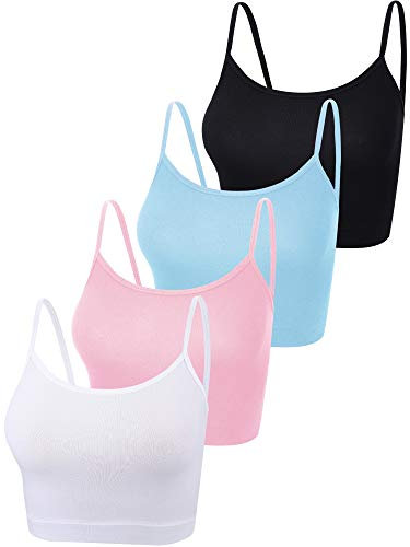 4 Stück Basic Crop Tank Tops Ärmelloses Racerback Crop Sport Baumwoll Top für Damen (Schwarz, Blau, Rosa, Weiß, L)
