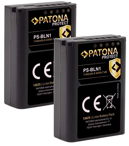 PATONA 2X Protect PS-BLN-1 Akku 1140mAh Ersatzakku kompatibel mit Olympus OMD OM-D E-M1 EM1 E-M5 EM5 E-M5 Mark II Pen E-P5 EP5 Pen F Stylus XZ-2 XZ2 PSBLN1 BLN 1 BLN1 BL-N1