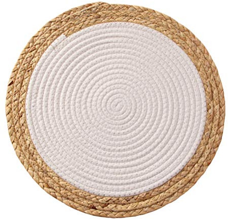 De Paille Tissé Coaster Ronde Tissé Rotin Dessous De Plat Chaud Pad Résistant À La Chaleur De Paille Plat Coaster Napperon Pot Titulaire pour Salle À Manger Diamètre 30Cm Blanc