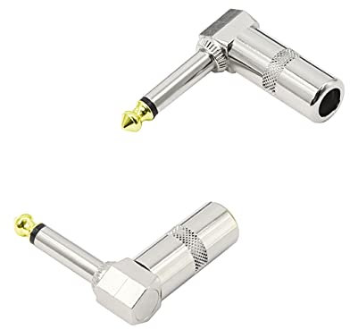 YACSEJAO Audio 1/4 90 Degree Right Angle Plug, 6.35mm Heavy Duty TS Mono Male Solder Jack Connector for Speaker/Guitar/Microphone Cables - 2Pack (Need welding