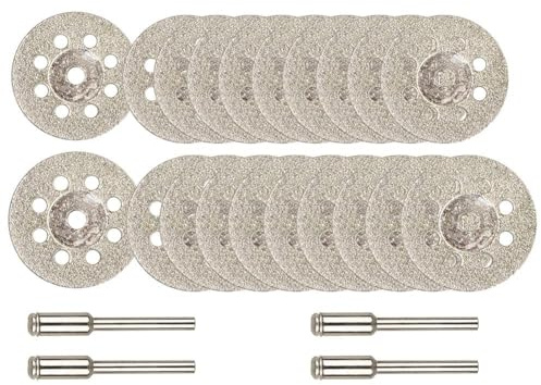 Yakamoz 20Pcs Mini Diamond Cutting Wheel Metal Cut Off Discs Tile Cutting Blade Stone Rotary Cutter Tool Accessories with Mandrel 3mm Shank, 22mm 25mm Cutting Dia.