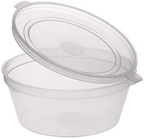 Sabco - Clear Round Hinged Pots with Lids - Deli Pots - Perfect for Takeaways, Restaurants - Chutney, Ketchup Container & Hinged Sauce Pots (50, 4oz)