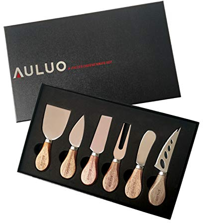 AULUO Cheese Knives Gift Set, Stainless Steel Cheese Knife Set With Wooden Handle