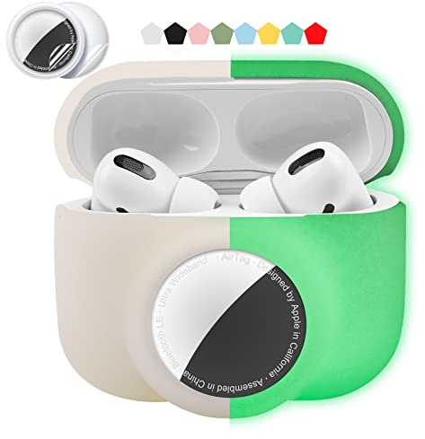 Custodia protettiva 2 in 1, compatibile con AirPods Pro e Airtag, custodia in silicone per localizzatore GPS, morbida, antiurto, antigraffio, anti-smarrimento, colore: bianco