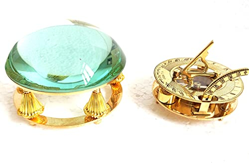 Goldener Kompass aus poliertem Messing, Hochzeitsgeschenk, nautischer Kompass, Sonnenuhr-Kompass mit Lupe