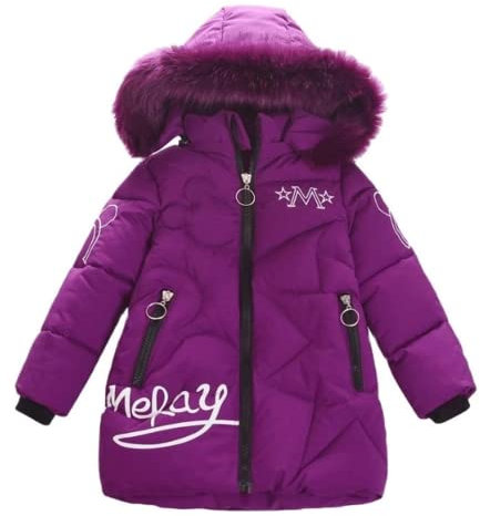 Lengender 2021 Nuovo Piumino Invernale per Bambini Ragazze Giacca Spessa Cappuccio Antivento Morbido Cuscino Giacca Pelliccia (150, Viola)