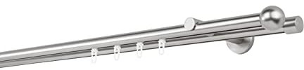 ondeco Gardinenstange auf Maß Innenlauf 20mm Ball 2-lauf Vorhangstange Wandträger 12cm Stilgarnitur mit Gleiter für Vorhänge Edelstahl-Optik 160cm