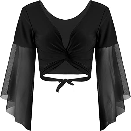 Jowowha Damen Bolero Jäckchen Bauchtanz Kostüm Schulterjacke Langarm Shrug Cardigan Tops Latein Tanz Ballettjacke Kurz Oberteile Schwarz Einheitsgröße