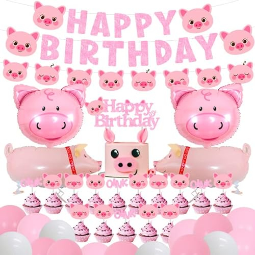 Schwein-Geburtstagsfeier-Dekorationen liefert rosa Schwein-Happy Birthday-Banner, Girlande, Kuchendekoration, gehende Schweineballons für Mädchen, Geburtstag, Babyparty