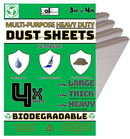 Plastic Dust Sheets for Decorating - Heavy Duty Plastic Sheeting, 100% Waterproof - Ideal Clear Plastic Sheet for use as Carpet Protector Roll. 3m x 4m, 28 microns Thick. from Point One Products Ltd.