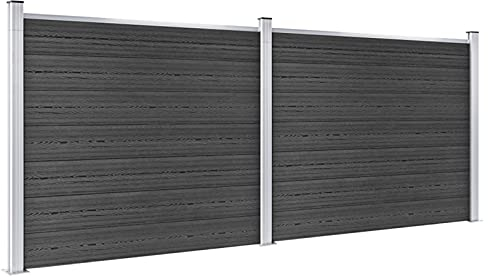 Zaunelement Set WPC 353x146 cm Grau, langlebig und robust, Aluminium-Oberprofil, für Gartenabgrenzung und Privatsphäre