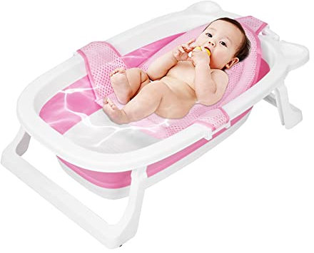 Sinbide Bañera Plegable Multifuncional para Bebés y Niños Pequeños Con Termómetro, Cama de Baño y Juguetes, Antideslizante, 0-8 Años (Rosa)
