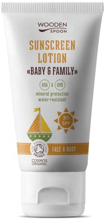 Wooden Spoon Protector Solar Orgánico Bebé y Familia SPF 30 – 100% Natural, Zinc Invisible, Sin Rastro Blanco, Hipoalergénico, Vegano, Resistente al Agua – 150 ml