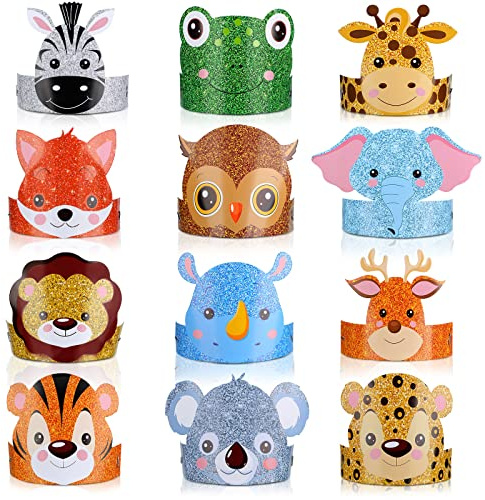 Gersoniel 24 Pcs Animal Party Hats Jungle Safari Crowns, Jungle Animal