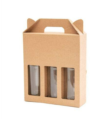 SelfHold 330ml Or 500ml Beer, Ale, Cider Bottle Carrier Gift Box (215 x 70 x 260mm) Cardboard Holder Home Brew - 3 Display Windows | Ideal for Home Brew, Gifts, Parties, and Occasions (50)