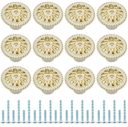 atopo 12 Stück Schubladenknauf, Runder Schrankgriff, Türgriff mit 2 Größenschrauben für Möbel, Kommode, Kleiderschrank, Perfekt für Küche, Badezimmer, Schlafzimmer (Weiß)