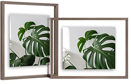 EGOFINE 14x11 Floating Frames Set of 2, Double Acrylic Picture Frame, Made of Solid Wood Display Any Size Photo up to 14x11, Wall Mount or Tabletop Standing, Brown