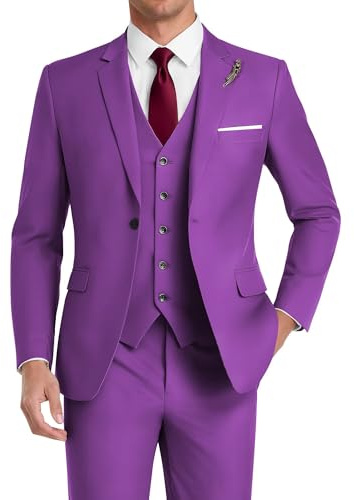 HUUTOE Costume 3 pièces élégant pour homme, pour mariage, bal de fin d'année, affaires, blazer à un bouton, veste, gilet et pantalon, smoking