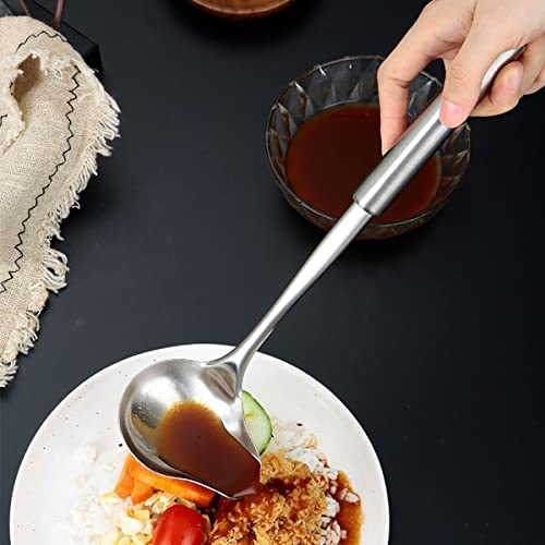 Cuchara de salsa de acero inoxidable – Cuchara para salsa con mango largo, cucharón, cuchara de riego, cuchara con gancho ovalado, plateado