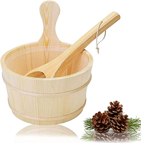Cubo Sauna, 4L Juego Completo Sauna Cubo Sauna Cucharón Madera pino Finlandés Accesorios Sauna Cubo Sauna Cubo Infusión con Accesorio Plástico (Cubo Sauna + Cucharón + Accesorio Plástico)