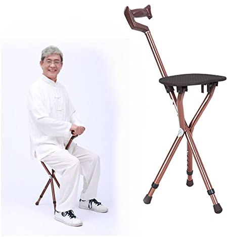 KADEUX Gehstock Mit Sitz Einstellbare Reise Sitzstock, Faltbar Gehender Stock Anti-Rutsch Spazierstock Mit Sitz, 100kg Benutzergewicht, Braun/blau ( Color : Brown )