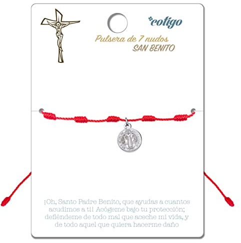 cotigo Armband mit 7 Knoten Rot mit Heiligen oder Jungfrau aus Edelstahl - Glücksbringer und Schutz bösen Augen für Paare und Freundschaft - verstellbar für Damen und Herren