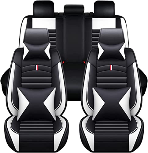 Autositzbezüge für Nissan Micra K14 2017-2022,Vorne und Hinten Allwetter Komfortabler Leder wasserdichte Autositzbezüge Full Set,Sitzbezügesets Sitzschoner Zubehör,Luxurious_Set-E_White