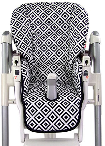 Ersatzbezug Sitzkissen [Bezug für Hochstuhl] kompatibel mit Peg Perego Prima Pappa DINER (schwarz wei0 Karos)