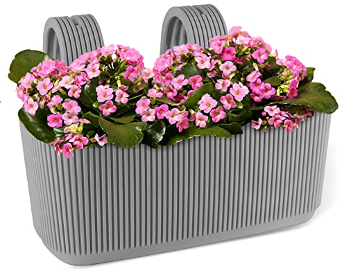 Konzept 11 Balkon Blumenkasten mit Halterung – 29 x 19 cm, Balkonkasten für Geländer, 3,2 L aus wetterfestem Kunststoff