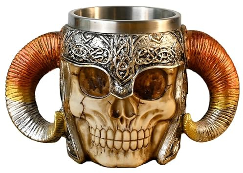 OIF Stainless Steel & Resin Pirate Skull Viking Drinking Cup, Modern Mug, 5.5 oz, Perfect for Halloween, Beer, Coffee, Tea, Gift