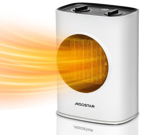 Aigostar David - Calefactor Cerámico 1800W, 2 Velocidades, Oscilación 90º,Termostato Ajustable,Calentamiento Rápido.Negro.