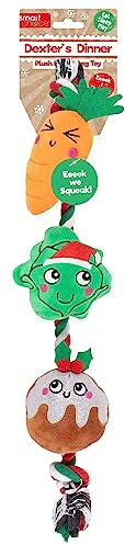 YöL Carrot, Sprout and Pudding Plush Rope Christmas Dog Toy Indoor Outdoor Dog Puppy Squeak Toy Tug of War Xmas Gift Present Christmas Dinner
