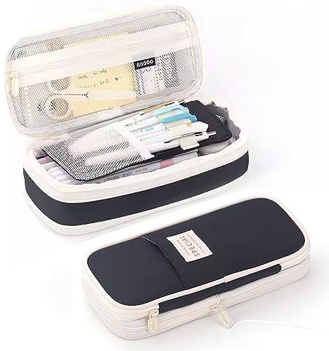 Large Capacity Pencil Case Durable Office College School Pen Holder Organizer Stationery Makeup Bag Pouch Box for Girls Adults, 22x11cm (Black)