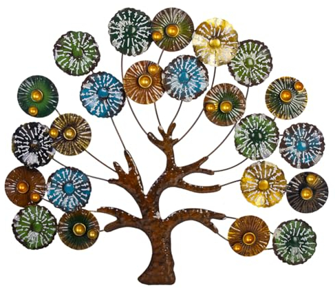 dreamskip Metal Wall Art Modern Large Tree of Life Wall Art with Multi Colored Leaves Handcrafted Outdoor Wall Decor Wall Sculpture for Living Room, Bedroom, Home, Garden (24.5 Inches)