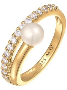 Elli Ring Elli PREMIUM Ring Damen Wickel Elegant mit Süßwasserzuchtperle und Zirkonia in 925 Sterling Silber Vergoldet