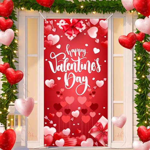 Arosche Große Valentinstagstürabdeckung, 1,8 x 7,4 m, Happy Valentine's Day, Banner, Dekorationen, romantische Herzen, Liebe, hängender Hintergrund für drinnen und draußen, Valentinstag, Zuhause,