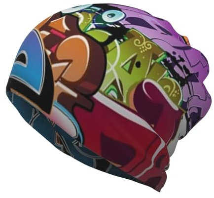 Doppellagige Beanie-Mütze, Kunst, bunt, Graffiti-Mütze