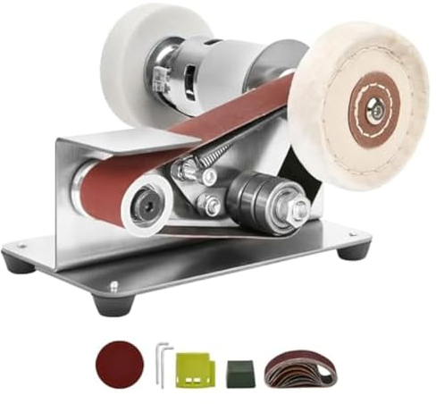 LAPOOH EU-Stecker, Bandschleifer, Elektrischer Messerschärfer mit Einstellbarer Geschwindigkeit, 15-Grad-Bandschleifer, Leistungsstarker Bandschleifer für Holzbearbeitung, Langlebig, Einfache Installa