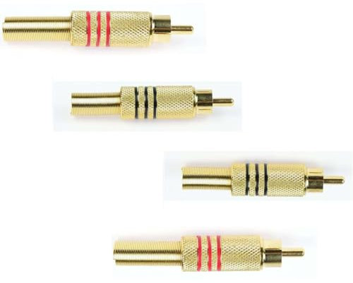 Adam Hall 2 Paar Connectors Cinch Stecker male ROT & SCHWARZ vergoldet, 3 Star Serie, Chinch Gold RCA Lötkontakte