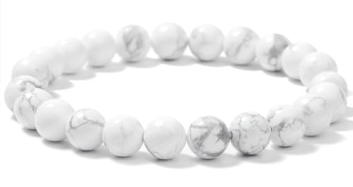 Landorilo Handmade Echte Naturstein Perlen Heilsteine Armband Damen Herren, 8MM Runde Edelsteine Yoga Armbänder, Glücksarmband, Kreative Schmuck Geschenke(Weiß-Türkis)