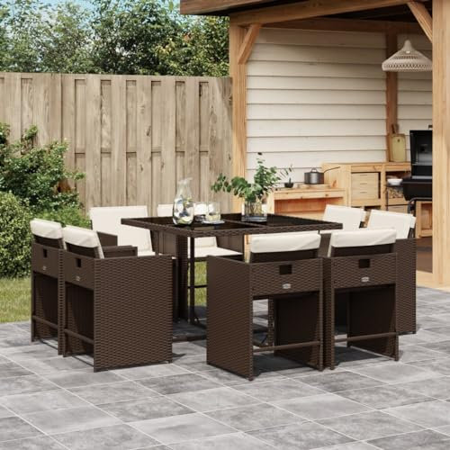 Homgoday Garten-Essgruppe PE-Rattan Braun 4-5 Personen Terrasse Platzsparend - Outdoor Sitzgruppe Model3277964