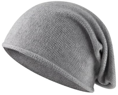 Tinncana Kaschmirwolle Slouchy Beanie, weiche warme Wintermütze für Frauen und Männer (DE/NL/SE/PL, Alphanumerisch, Einheitsgröße, Hellgrau)