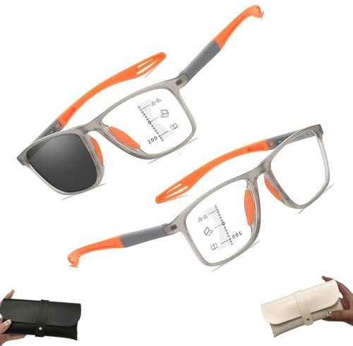 Sport Intelligente photochrome progressive bifokale Presbyopie-Brille, modische Anti-Blaulicht-Lesebrille, tragbare bifokale Lesebrille Ultraleicht (+ 3,5,2PCS-A)