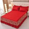 Epinki Wrap-Around Bettvolant 150x200cm Fest, Spitze Bettrock Volants Einfarbig Rot Matratzenschutz, Polyester Betttuch Unterbett als Schutz für Boxspringbett & Topper