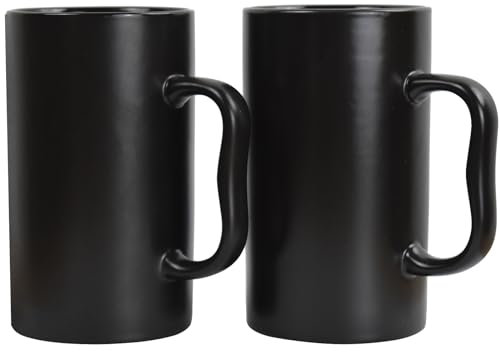 NBABSR 20 OZ Large Ceramic Coffee Mugs Black Porcelain Beer Tall Cups with Handle,Oversized Cylindrical Design Modern Tea Cups as A Gift for Dad Mom Friends Set of 2