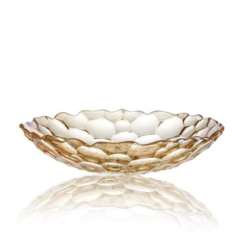 Puremagics Gold Round Fruit Bowl Glass.for Kitchen Counter, Fruit Holder Stand Storage Baskets for Countertop, Home Decor, Table Centerpieces, Vegetable Bowls for Fruits, Veggies, Snacks-10 inch