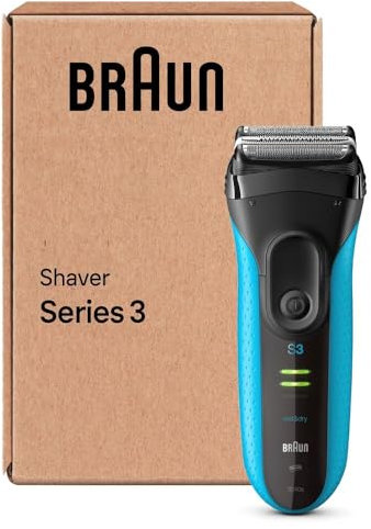 Braun Series 3+ Elektrorasierer, 3 Flexible Klingen, Effizienter MicroComb Mitteltrimmer, Präzisionstrimmer, Nass- & Trockenrasierer für Männer, 3040si, Blau