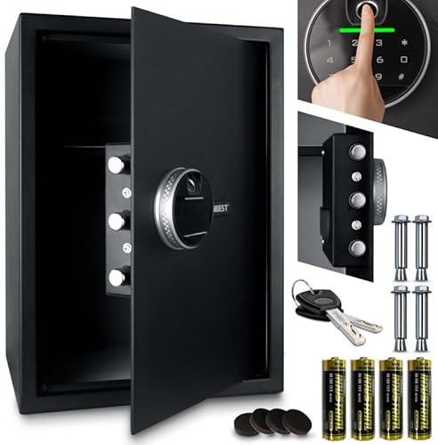 Coffre-fort à code,empreinte digitale et clés en acier XL 35x50x31 cm